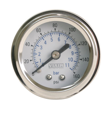 VIAIR 160 PSI Single Needle 1.5" Air Gauge White Face Accurate Reading (90084)