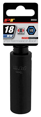 Performance Tool M868 1/2 Drive 6pt Impact Socket, 18mm
