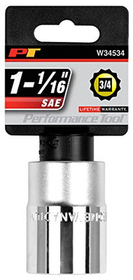 Performance Tool W34534 3/4" Drive 12-Point SAE Standard Socket, 1-1/16"