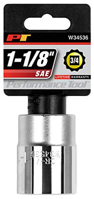 Performance Tool W34536 3/4" Drive 12-Point SAE Standard Socket, 1-1/8"
