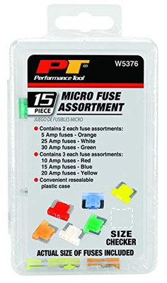 Performance Tool W5376 15-Piece Micro Fuse Assortment