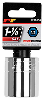 Performance Tool W32036 1/2 Drive 6-Point Socket, 1-1/8