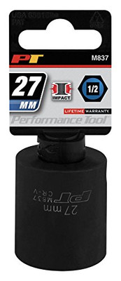 Performance Tool M837 1/2 Dr 27mm 6Point Impact Socket, 1 Pack