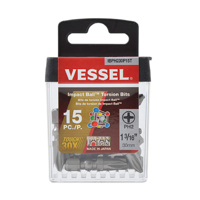 Vessel IMPACT BALL Torsion Bit PH2x30 15 Pc Set (IBPH230P15T)