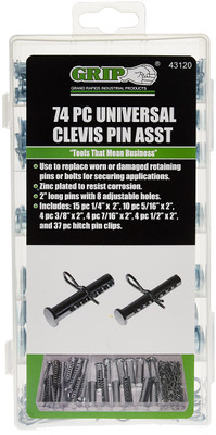 GRIP 43120 74 pc Universal Clevis Pin Assortment - Zinc Plated