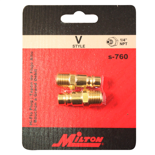 Milton Industries s-760 HI-Flo V-Style 1/4" MNPT Brass Plug 2/cd