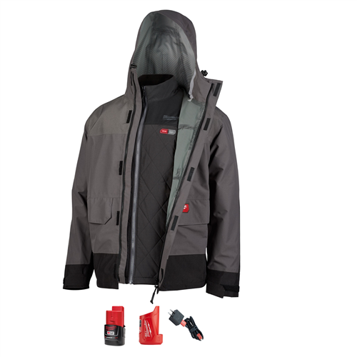 Milwaukee 203RN-21S203RN-21 M12 HEATED AXIS LAYERING SYSTEM HYDROBREAK RAINSHELL 2.0AH KIT, GRAY