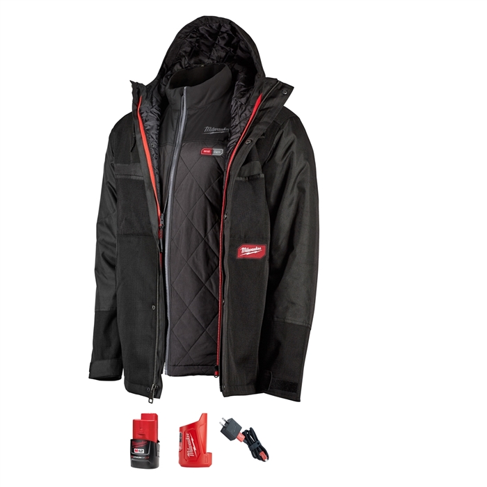 Milwaukee 255B-213X255B-21 M12 HEATED AXIS LAYERING SYSTEM GRIDIRON WORKSHELL 2.0AH KIT, SIZE 3XL, BLACK