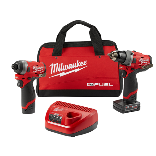 Milwaukee 2596-222-PC M12 FUEL 1/2" DRILL 1/4" HEX IMP (2) BATT KIT