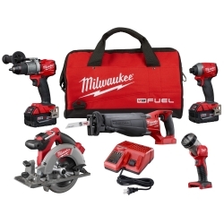 Milwaukee 2997-25M18 FUEL 5-PC COMBO SAWZALL/ CIRCULAR SAHAMMER DRILL/ HEX IMP/ LIGHT (2) XC BATT KIT