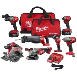 Milwaukee 2997-27M18 7-PC COMBO DRIVERS/ SAWS/ IMP WRENCH/ LIGHT/ GRINDER (2) XC BATT KIT