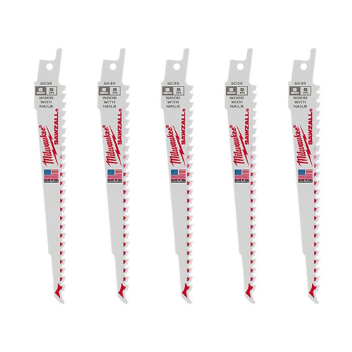 Milwaukee 48-00-50355-PK OF 6" 5 TPI SAWZALL NAIL EMBEDDED WOOD BLADES