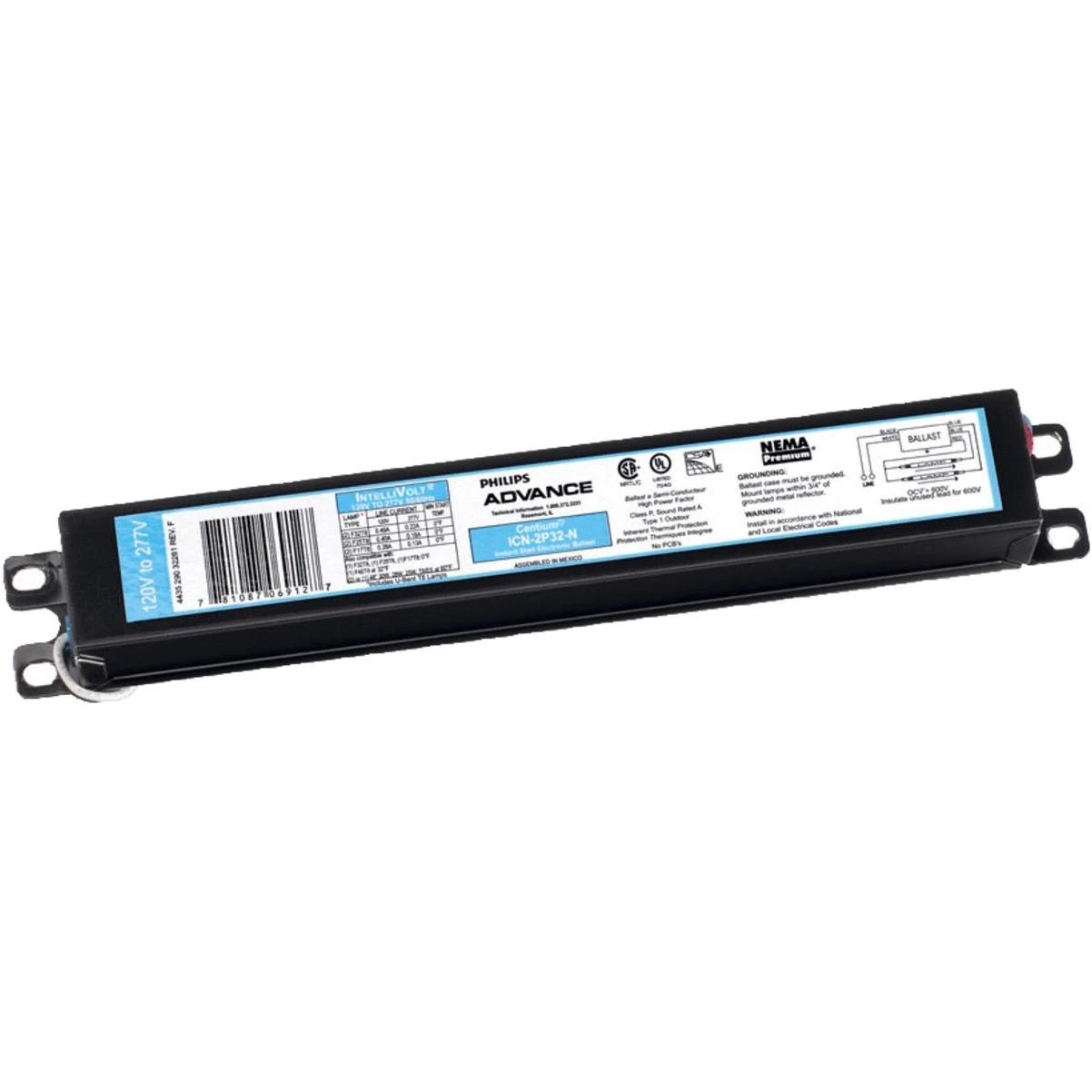Advance Instant Start 32w 120v/277v Electronic Ballast For 3 Or 4 Lamp T8 Fixtures