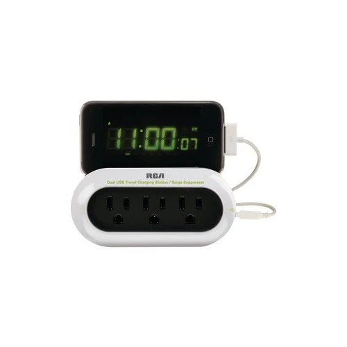 Pchstat2r Portable Charging Station With Surge Protection, 2 Usb Ports, 3 Outlets