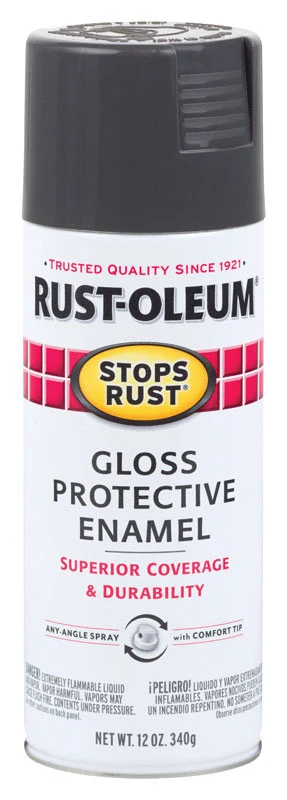 Stops Rust Protective Enamel Spray Paint, Gloss Charcoal Gray, 12 Oz Can
