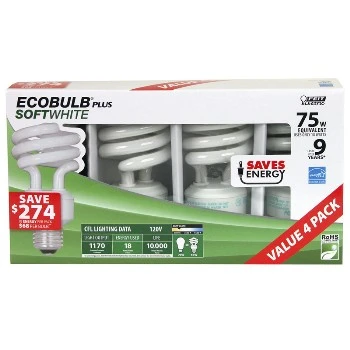 Feit Esl18tm-4-rp 4 Count 18 Watt Soft White Mini Twist Light Bulbs