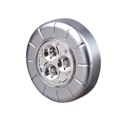 Led Puck Light, Battery Operated, Silver With Adhesive Back, Model Ledpl-slv