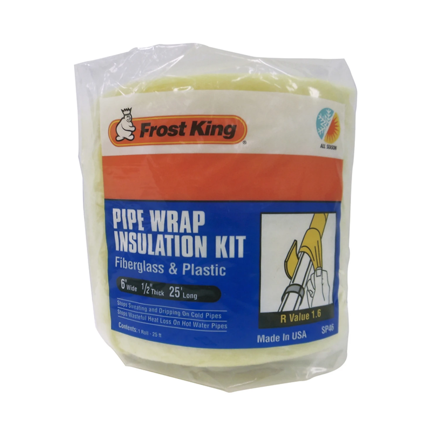 6 In. W X 25 Ft. L 1.6 R-value Unfaced Fiberglass Pipe Insulation Wrap Roll