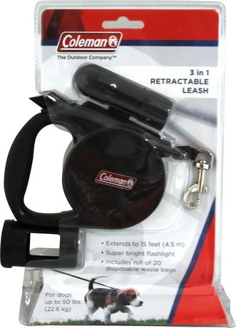 3-in-1 Retractable Pet Leash - 15ft With Light And Bag Holder