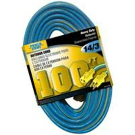 14/3 100-foot Outdoor Extension Cord - Blue & Yellow