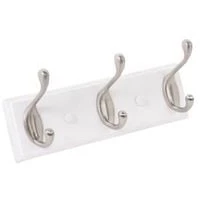 3 Hook Hanger With Wood Back And Brushed Nickel Finish, Model 1115b-ni-3