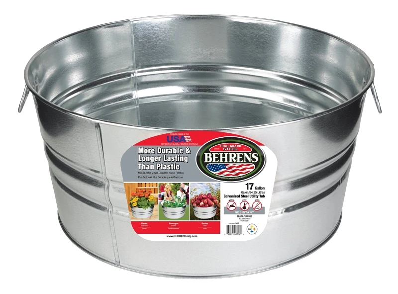 17 Gallon Galvanized Steel Round Utility Tub With Wire Handles