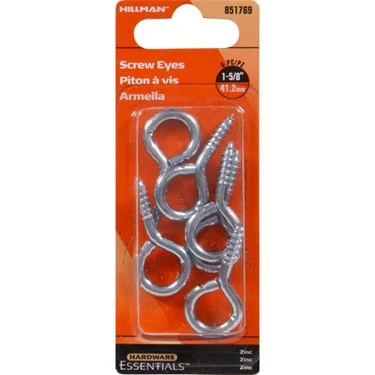 .162 X 1-5/8" Zinc-plated Large Eye Screw Eye 6 Pack Hillman Hook And Eye 851769