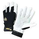 Heavy Duty Goatskin Gloves With Kevlar Lining, Large, Black/white
