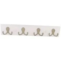 4-hook Hanger With White Wood Back And Brushed Nickel Hooks 2053b-ni-4