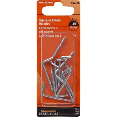 .106 X 1-3/8 Zinc-plated Square Bend Hook, 10pk Hillman Hooks And Eyes 852426