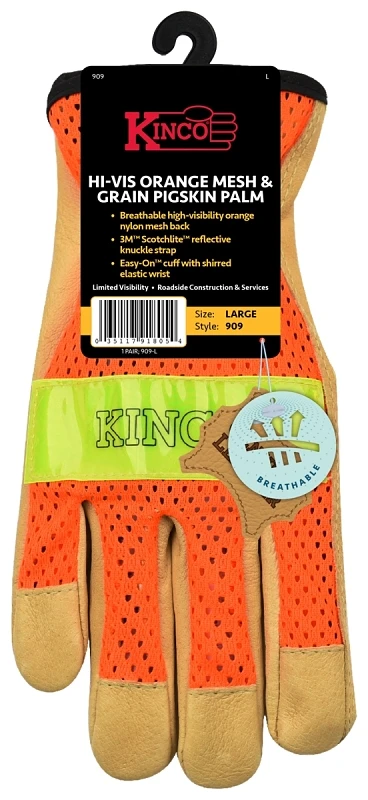 Hi-vis Orange Gloves, Pigskin Palms, Men's Xl