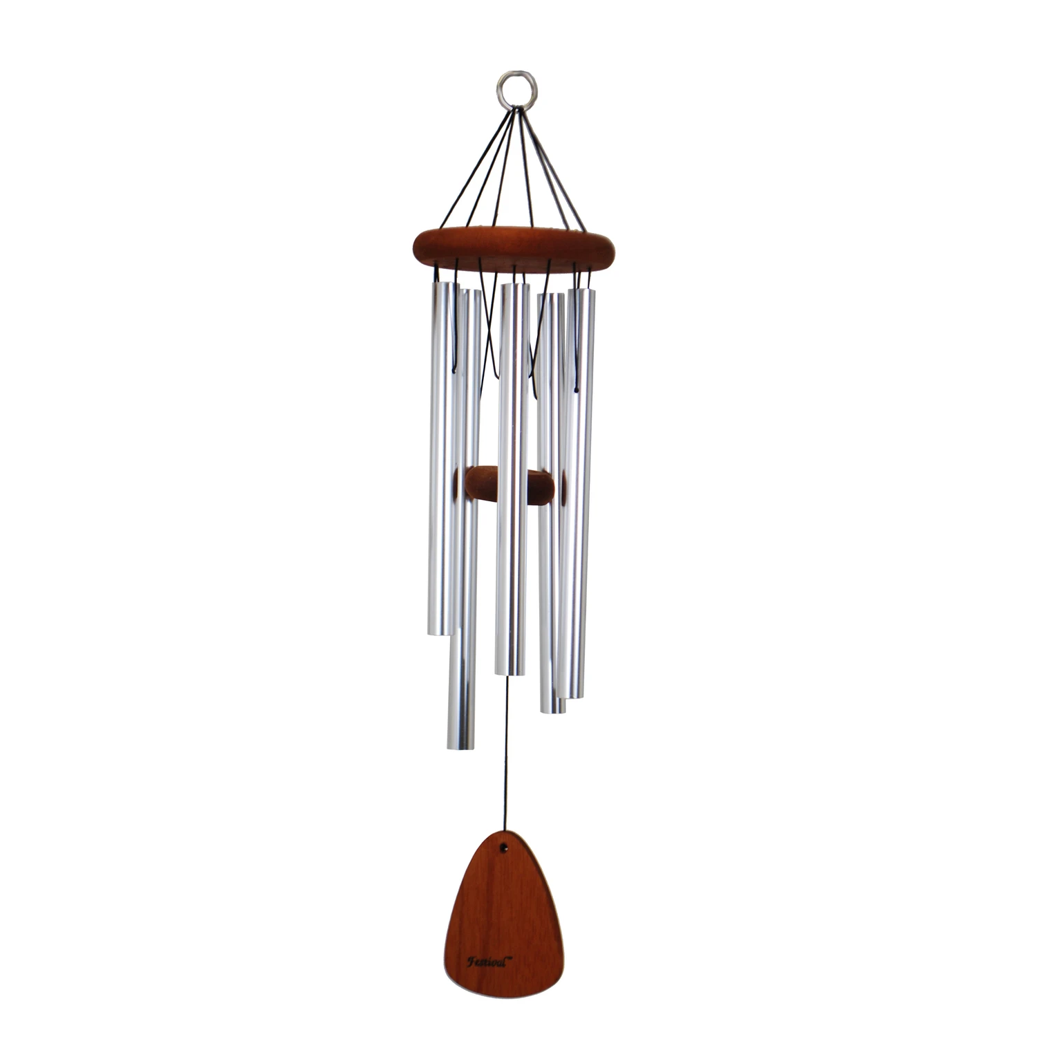 Silver Aluminum And Wood 28 Inch Wind Chime For Outdoor Decor