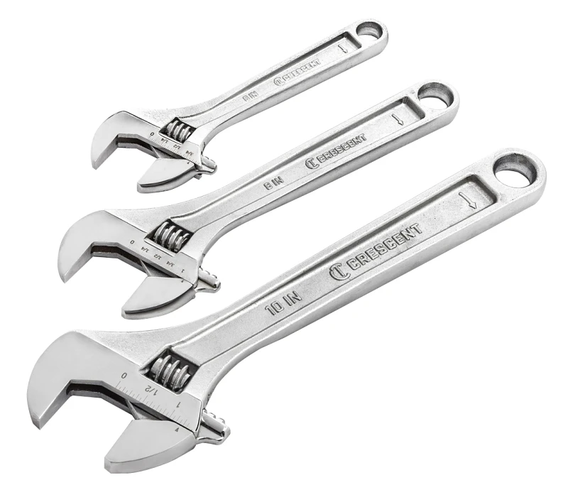 6 In., 8 In., 10 In. Adjustable Wrench Set (3-piece)