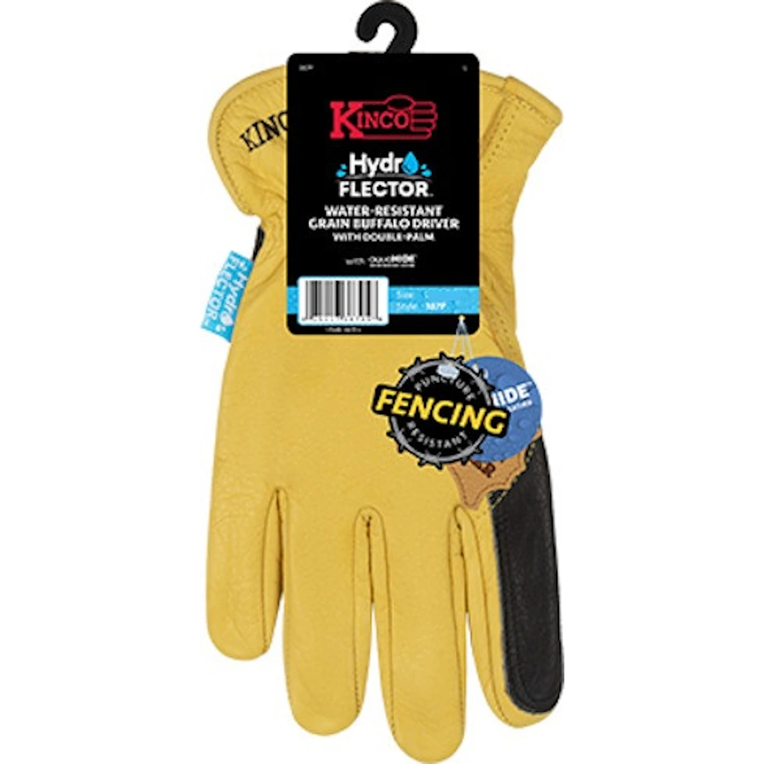 Hydroflector Premium-grade Buffalo Driver Fencing Gloves, Water Resistant, Double Palm, Gold/black, Men's L