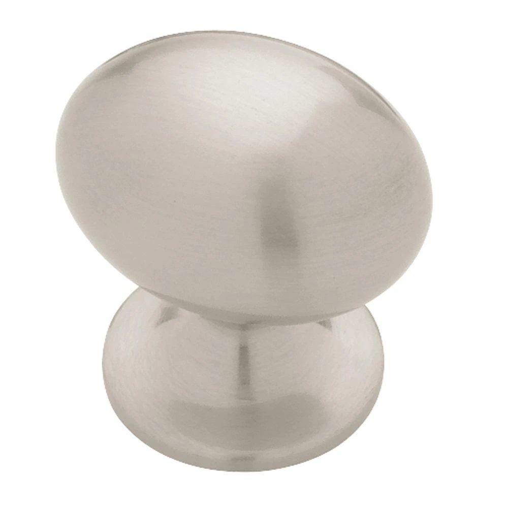 Football Shaped Cabinet Knob In Brushed Satin Nickel Finish, 1 And 3 Eighths Inch Diameter