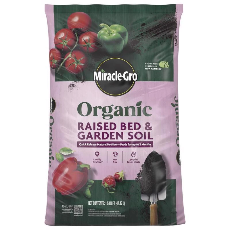 Miracle-gro Organic Raised Bed & Garden Soil — Peat-free, Fast-feed, 1.5 Cu Ft
