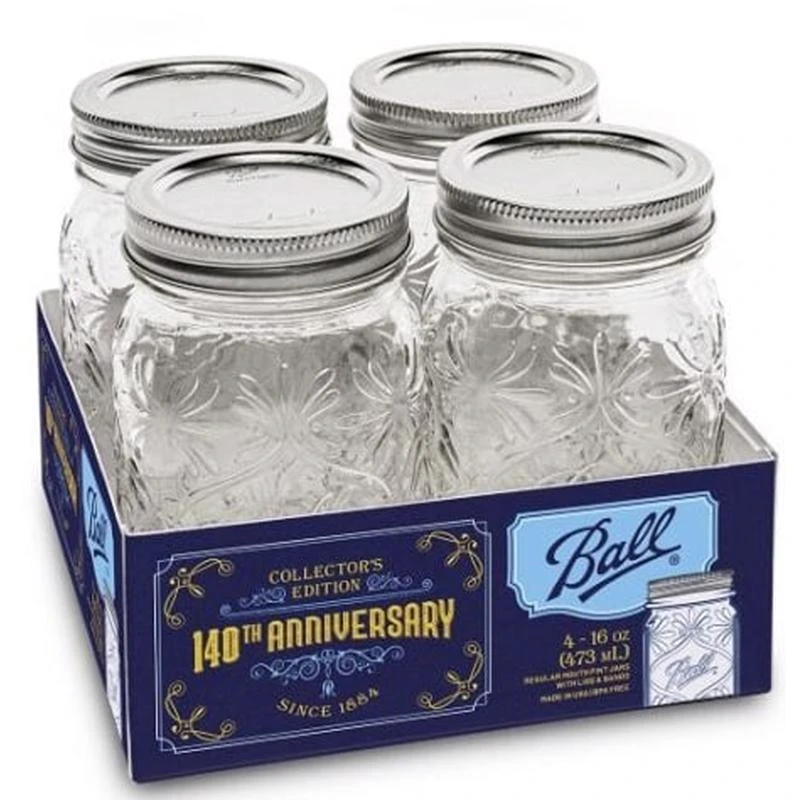 140th Anniversary Keepsake Mason Canning Jars, Regular Mouth, 16 Oz., 4-pk.