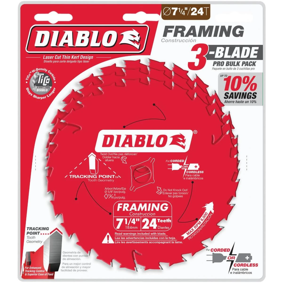 7-1/4 In. 24-tooth Framing Circular Saw Blade (3-pack)
