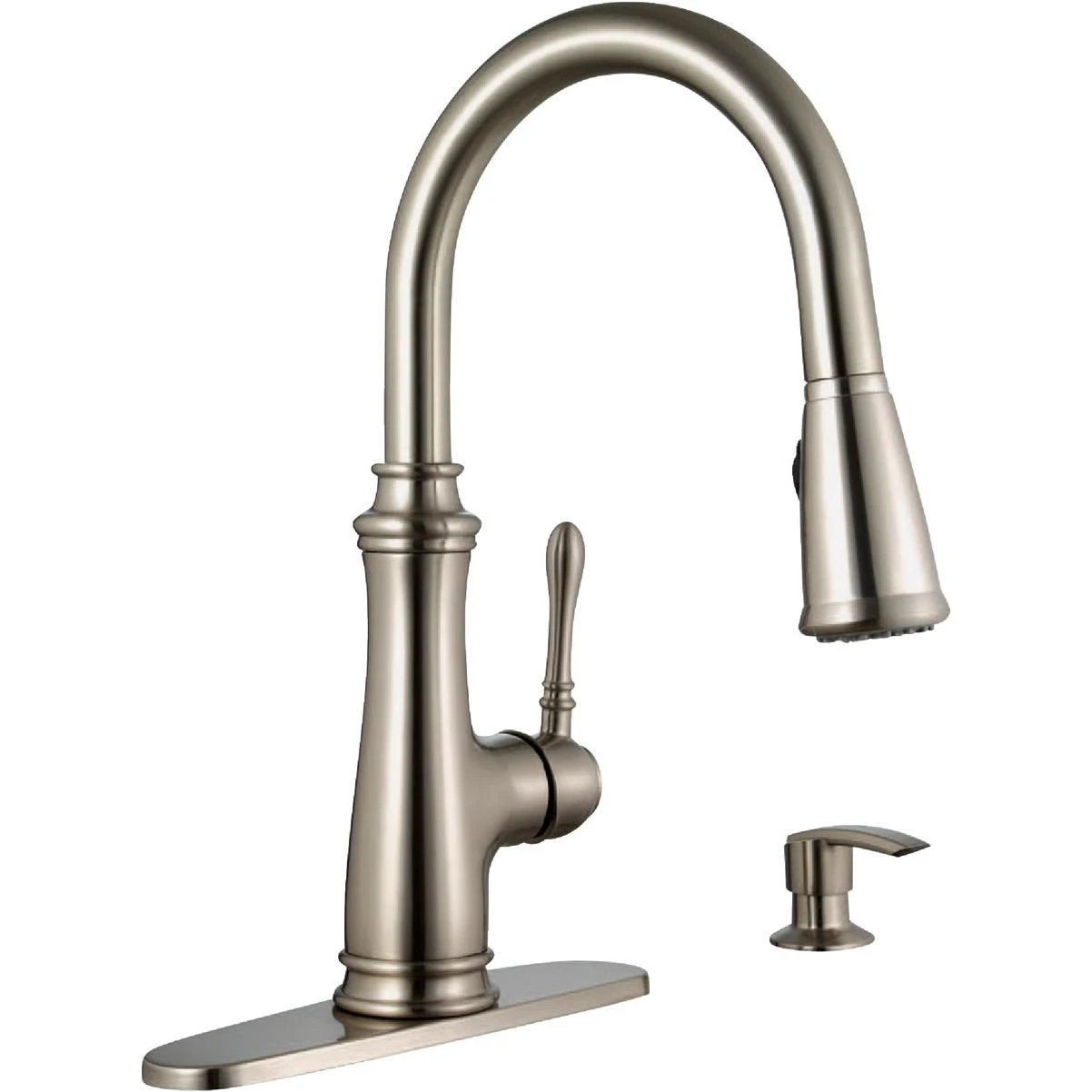 Compass Manufacturing 5165bn-sd Brookfield 1-handle Brushed Nickel Hi Rise Kitchen Faucet With Soap Dispenser
