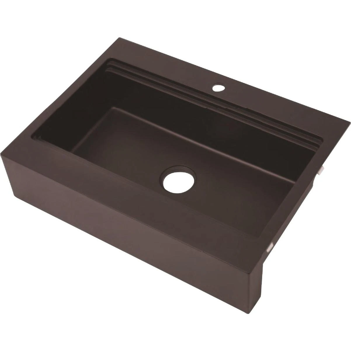 Compass Manufacturing Single Bowl 33 In. X 24 In. X 8 In. Black Granite 7-1/2 In. Flat Front Apron Work Station Sink
