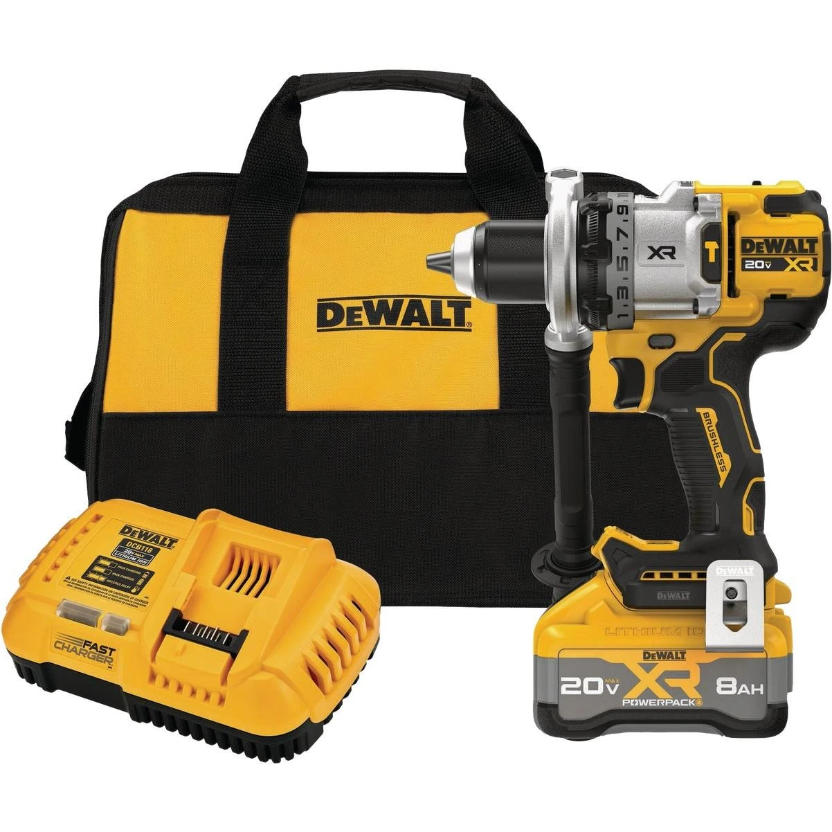 20v Max Xr Brushless 1/2 In. 3-speed Cordless Hammer Drill Kit With 8.0 Ah Battery & Fast Charger