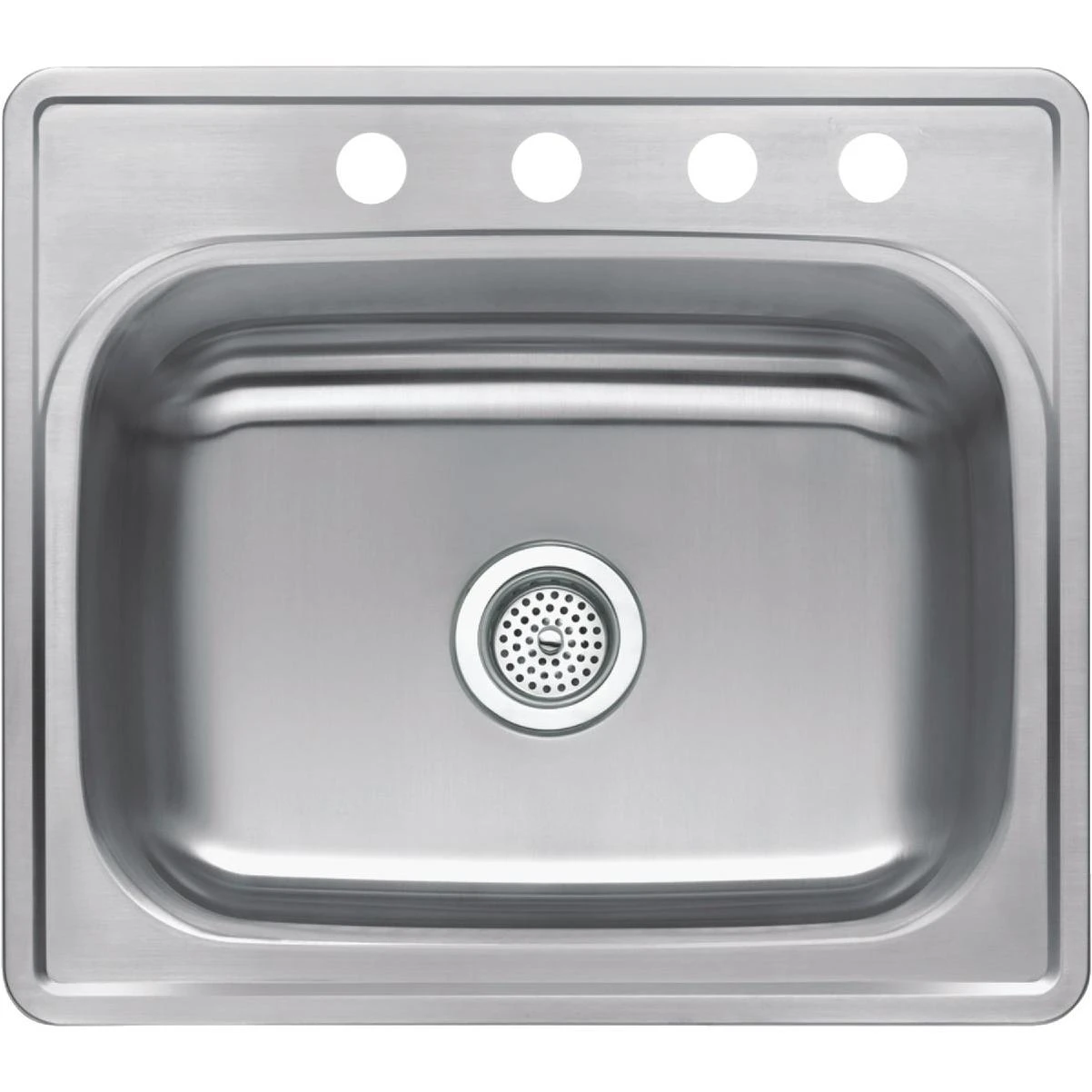 Compass Manufacturing Single Bowl 25 In. X 22 In. X 6 In. Stainless Steel 4-hole 23 Ga. Top Mount Kitchen Sink