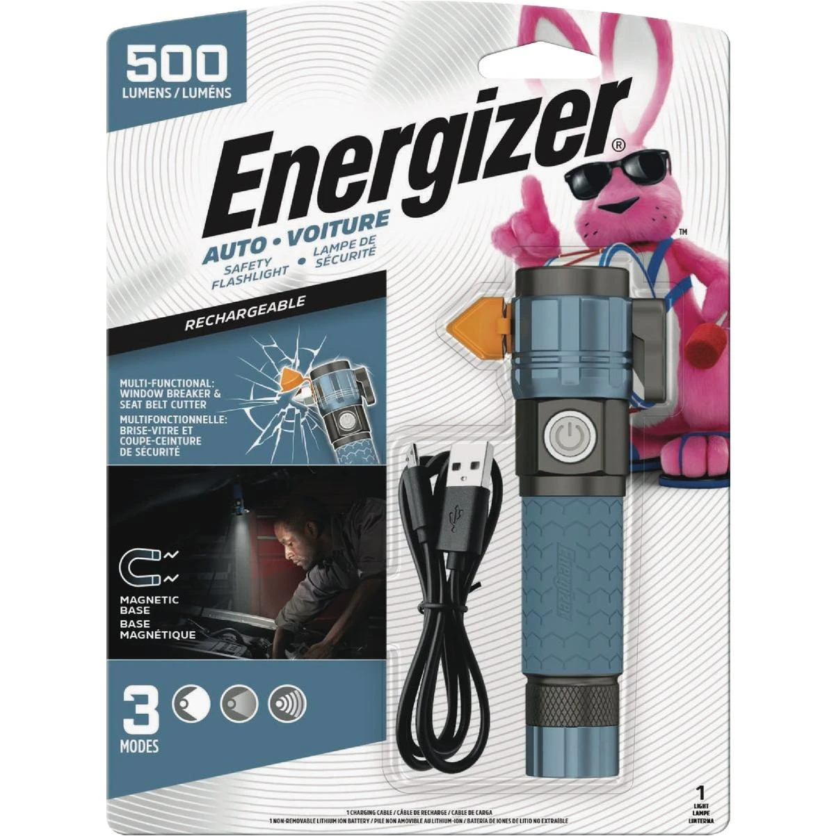 500 Lm. Led Metal Rechargeable Automotive Safety Flashlight