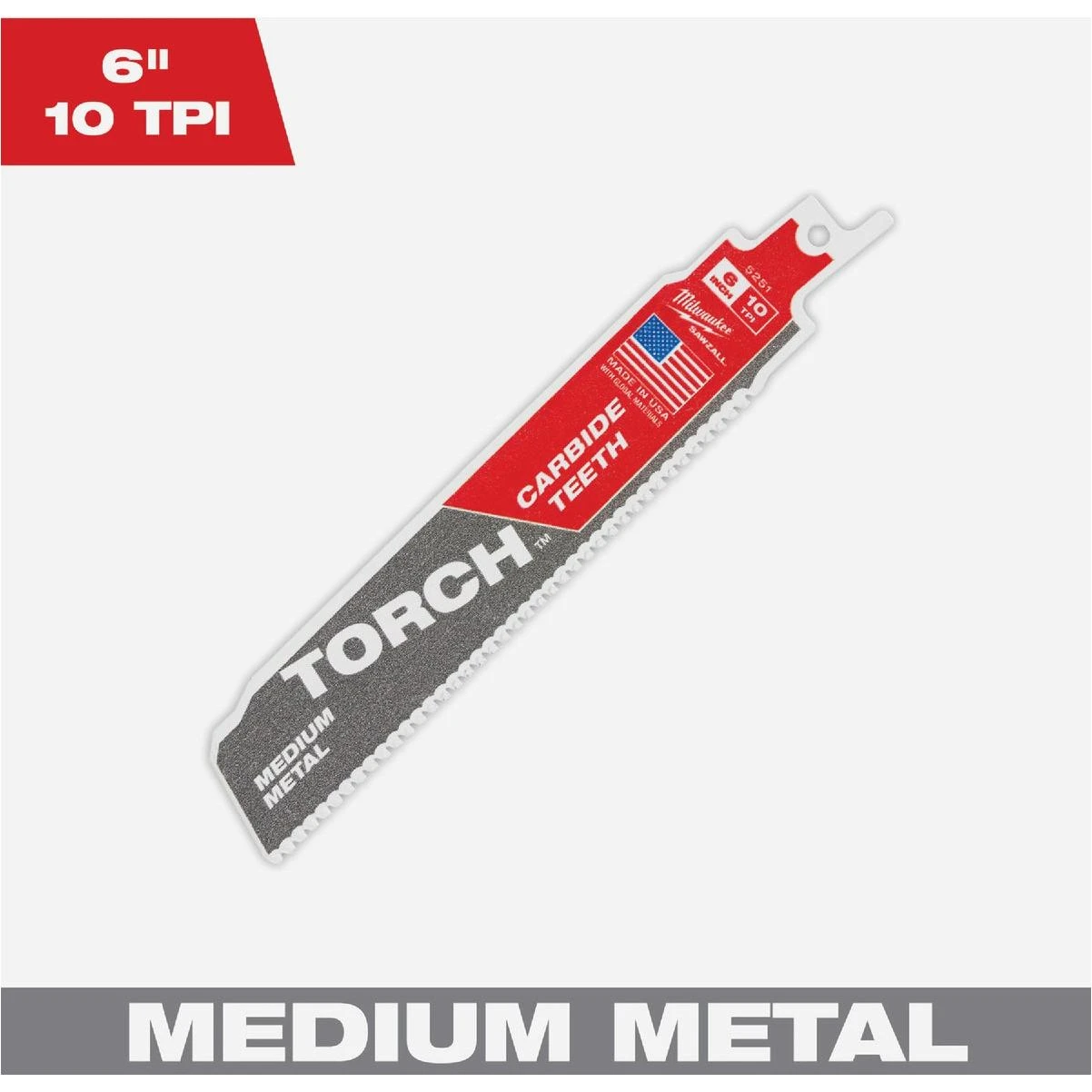 Sawzall Torch 6 In. 10 Tpi Carbide Medium Metal Reciprocating Saw Blade
