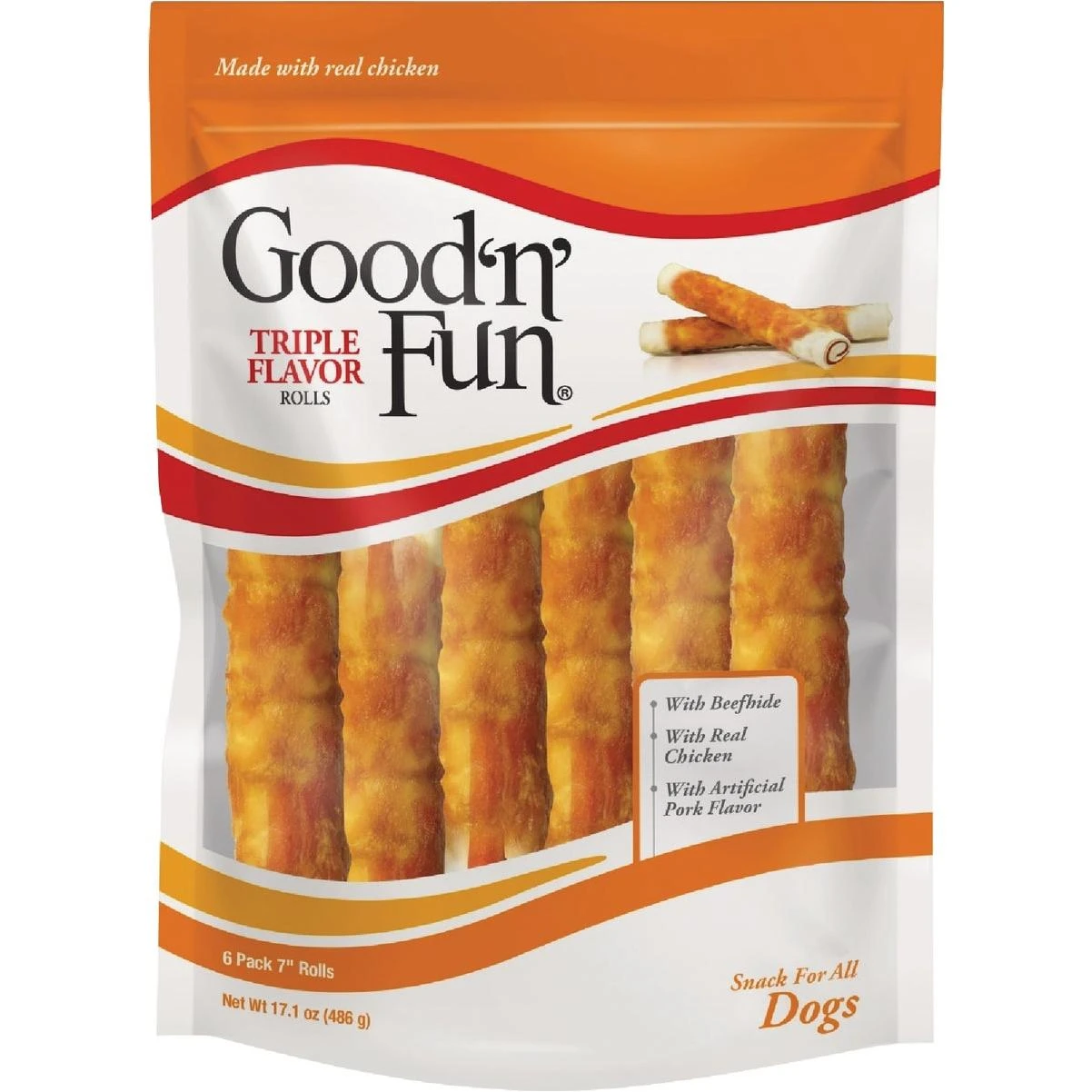 Good 'n' Fun Triple Flavor Roll Dog Snack (6-pack)