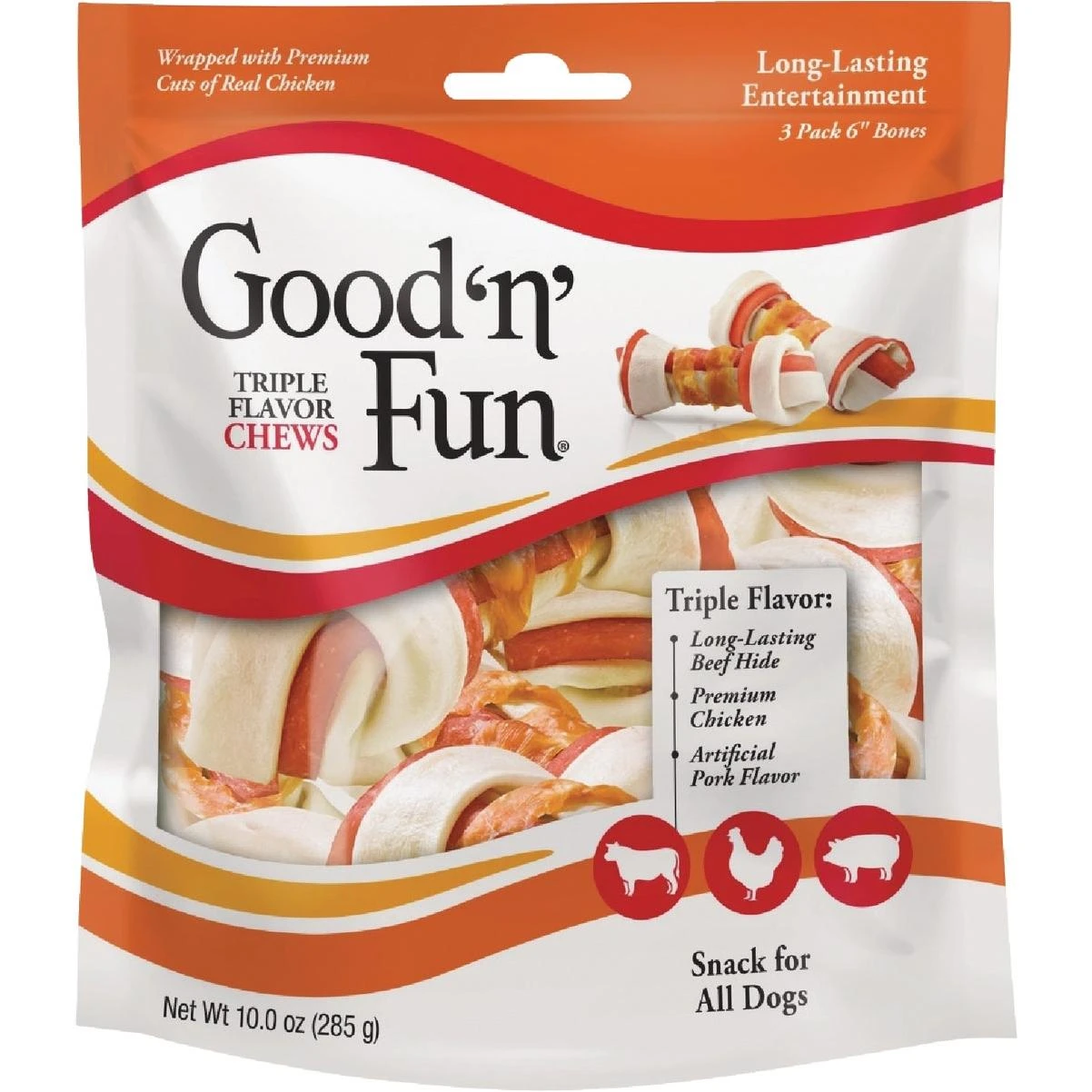 Good 'n' Fun 6 In. Triple Flavor Chew Bone (3-pack)