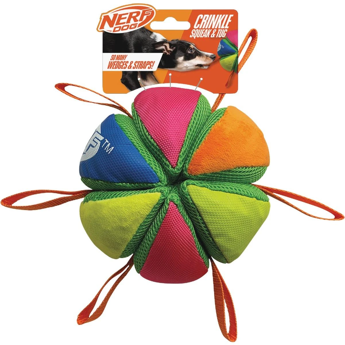 5.9 In. Plush Squeak & Crunch Wedge Ball With Straps