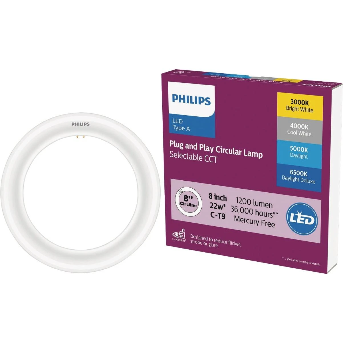 8-inch Circline Led Bulb — 4-ct Adjustable White, G10q Base, 22w Equivalent