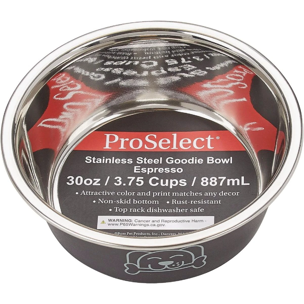 Proselect Medium Espresso Goodie Bowl – Non-slip Stainless Steel Dog Bowl