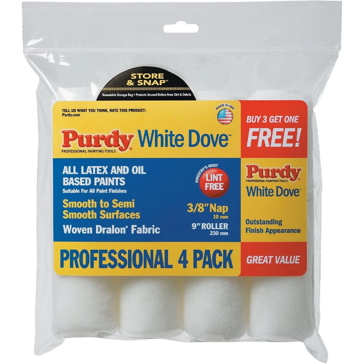 White Dove 9 In. X 3/8 In. Woven Fabric Roller Cover (4-pack)
